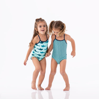 Print One-Piece Bathing Suit in Summer Sky Megalodon