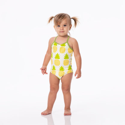 Print One-Piece Bathing Suit in Natural Pineapple