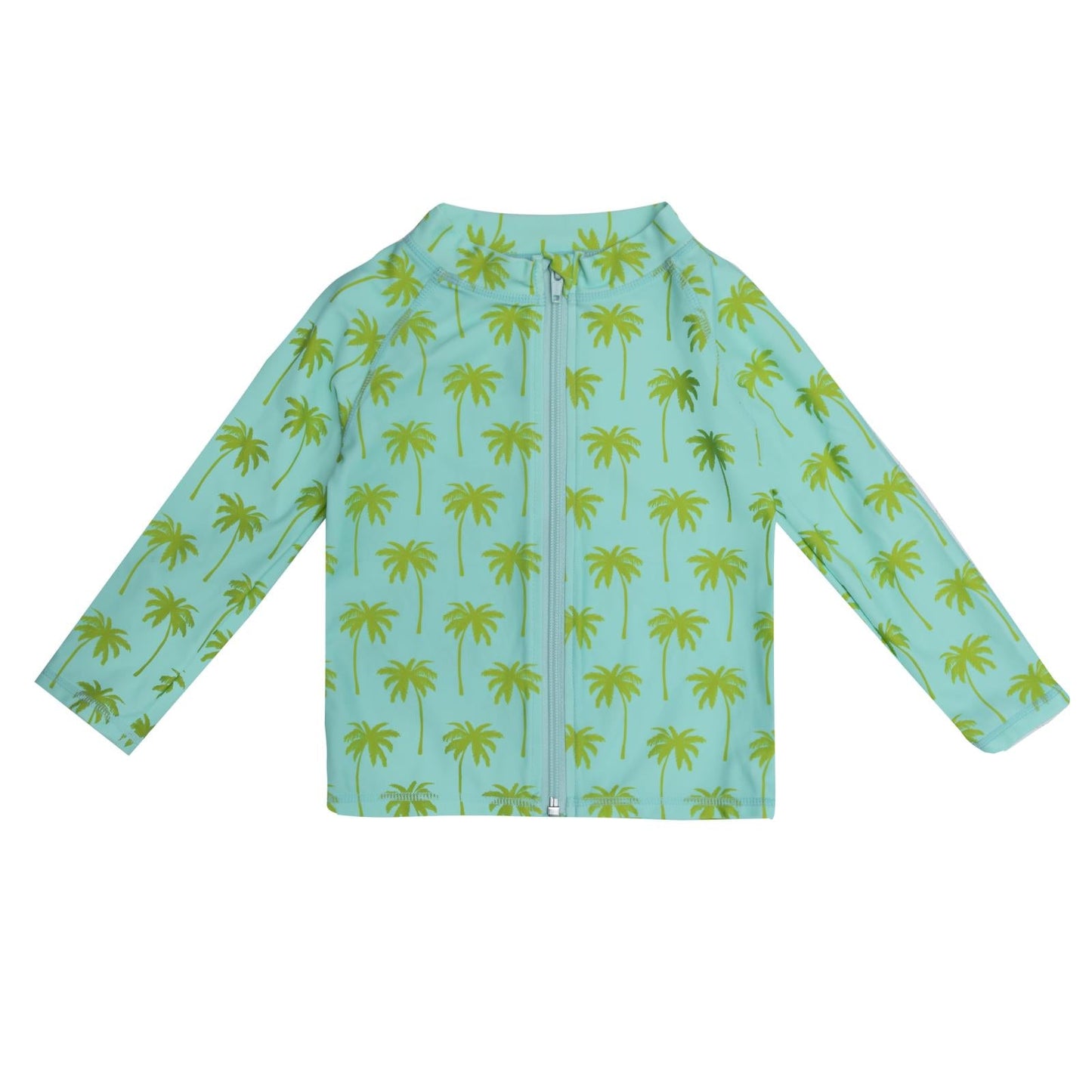 Print Long Sleeve Zip-Front Swim and Sun Cover Up in Summer Sky Palm Trees