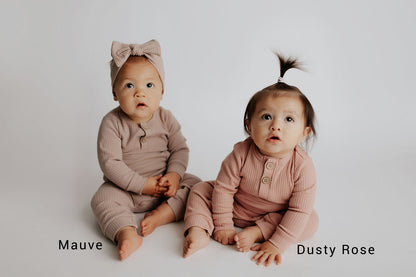Dusty Rose Pink Baby Ribbed Playsuit with pockets