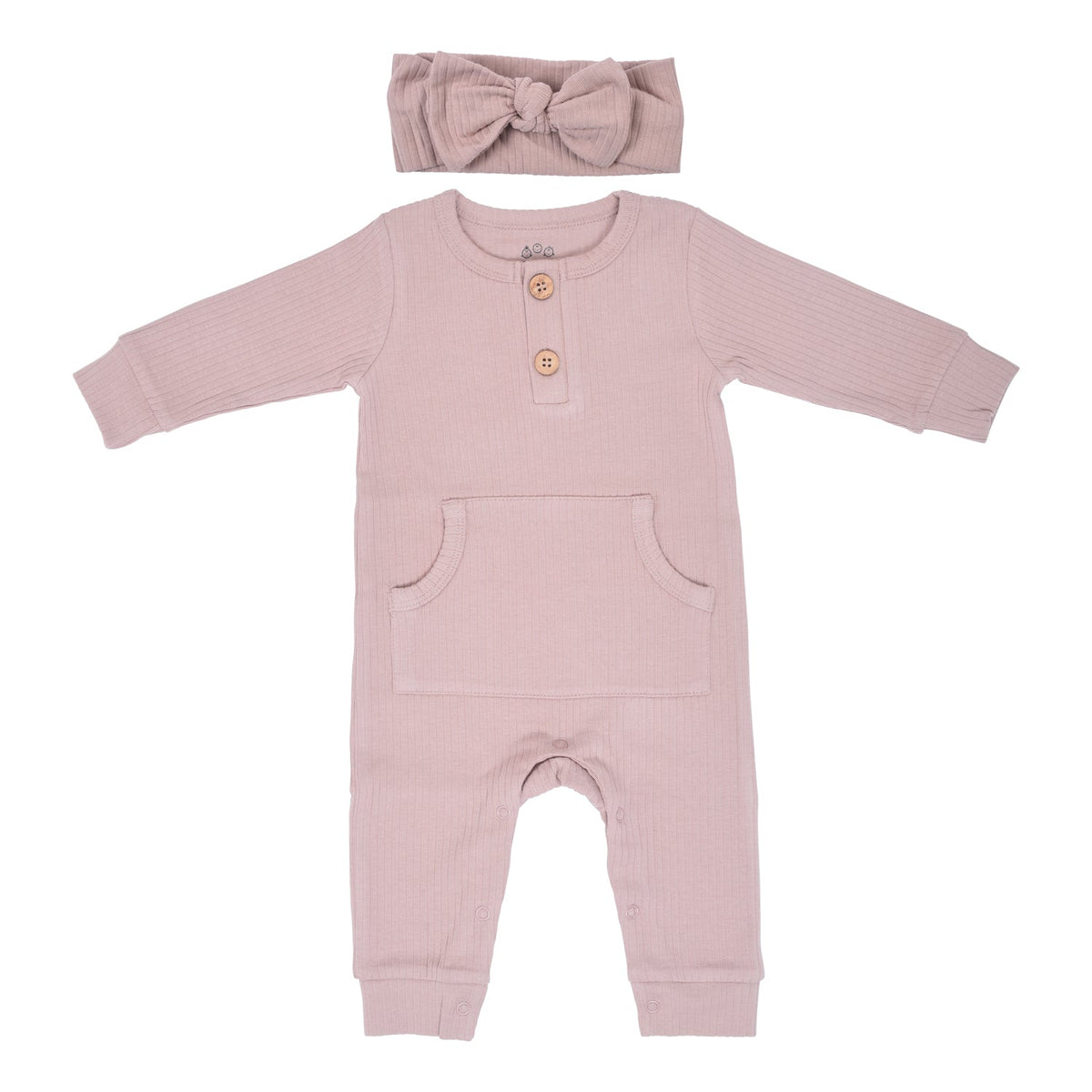 Mauve Baby Ribbed Playsuit with pockets