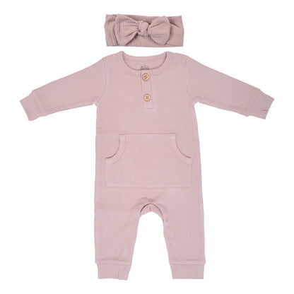 Mauve Baby Ribbed Playsuit with pockets
