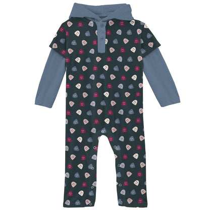 Print Long Sleeve Hoodie Romper in Pine Happy Gumdrops