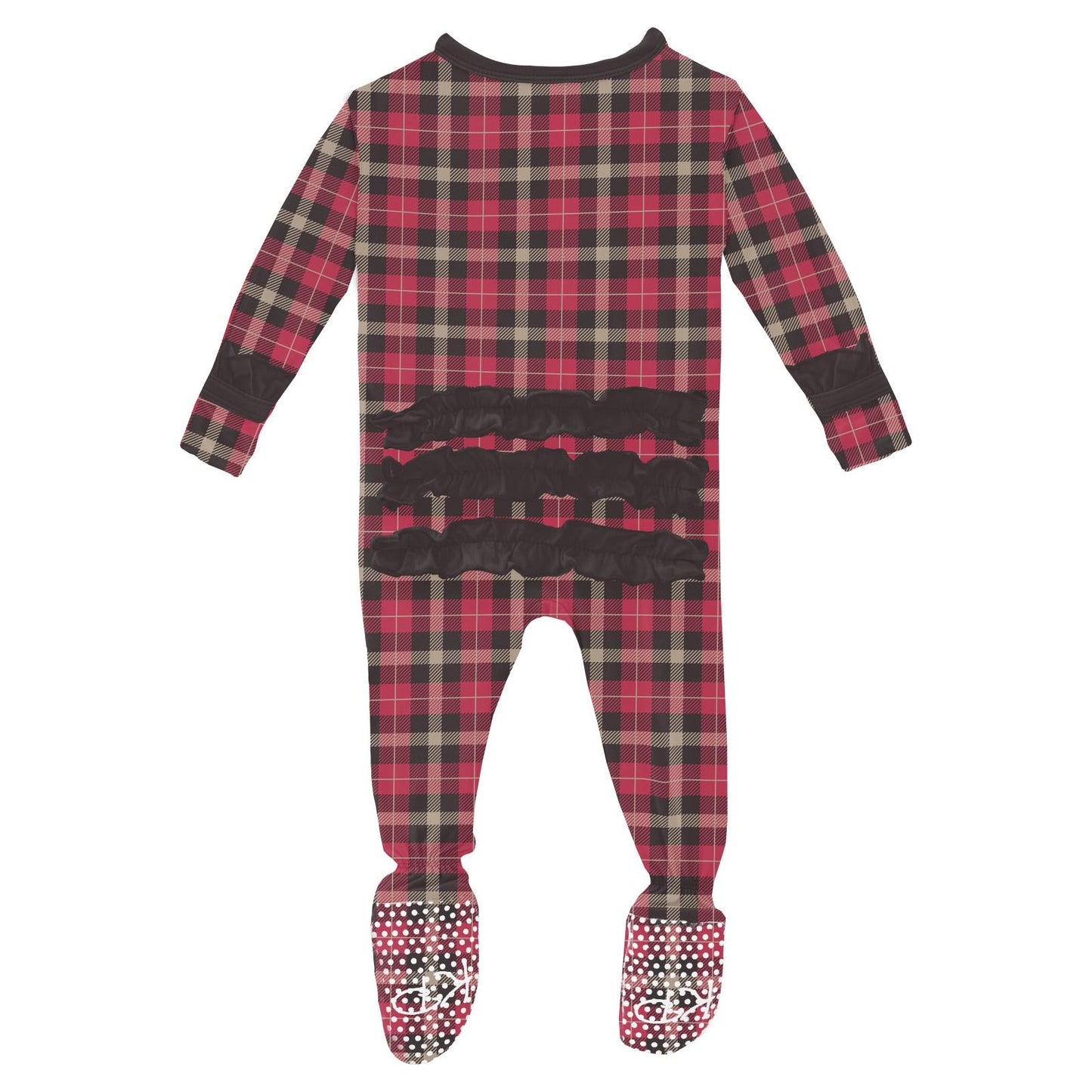 Print Layette Ruffle Footie with 2 Way Zipper in 90's Plaid