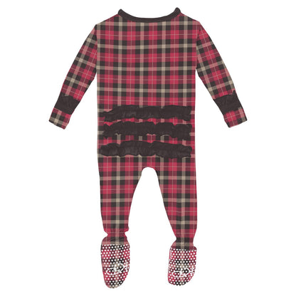 Print Layette Ruffle Footie with Snaps in 90's Plaid