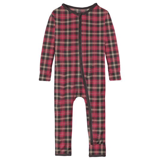 Print Coverall with 2 Way Zipper in 90's Plaid