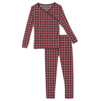 Print Long Sleeve Kimono Pajama Set in 90's Plaid