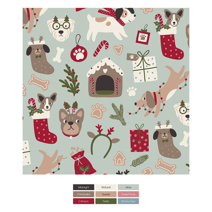 Print Coverall with 2 Way Zipper in Aloe Christmas Dogs