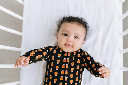 Print Coverall with Snaps in Midnight Candy Corn