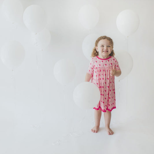 Print Short Sleeve Swing Dress in Lotus Birthday