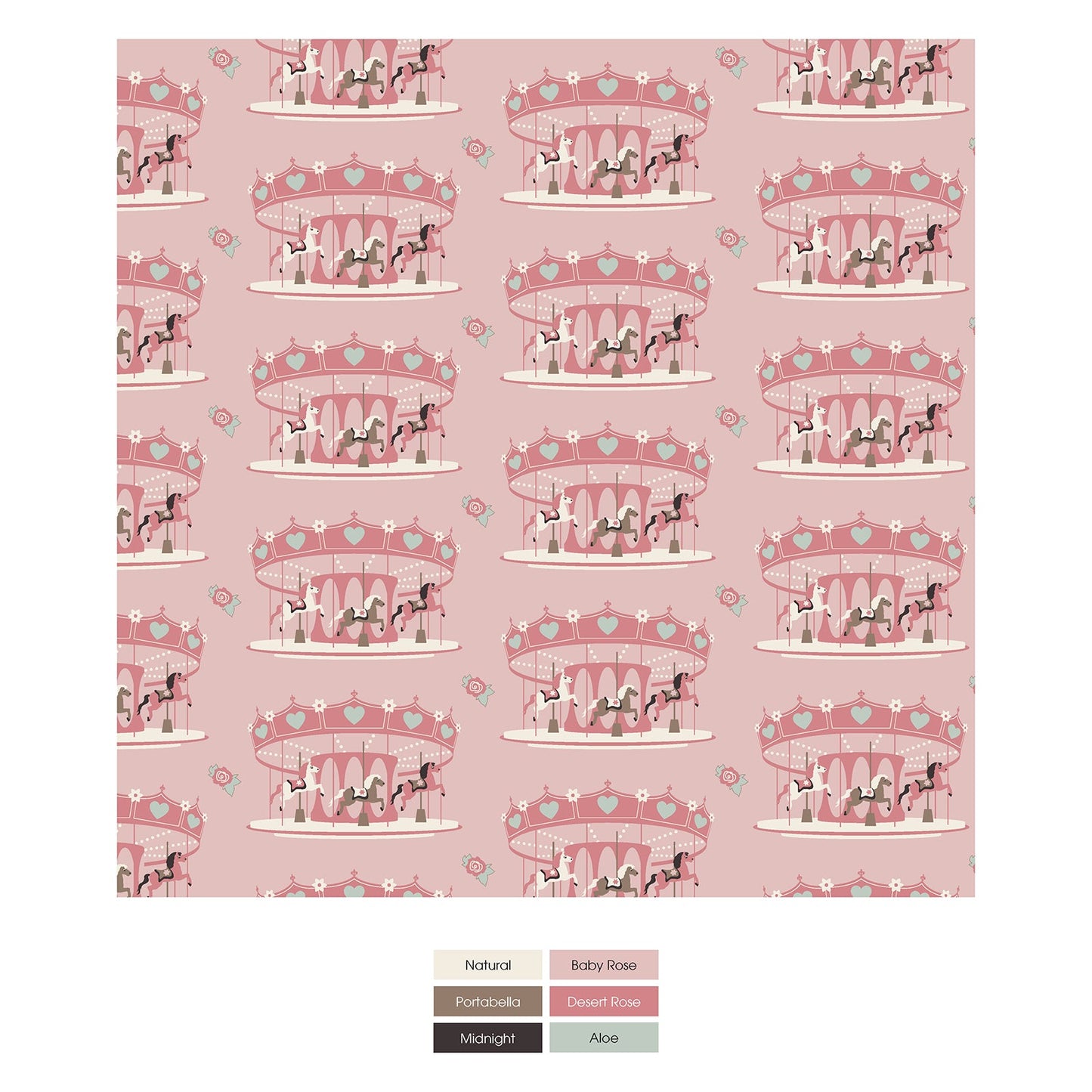 Print Coverall with 2 Way Zipper in Baby Rose Fair Carousel