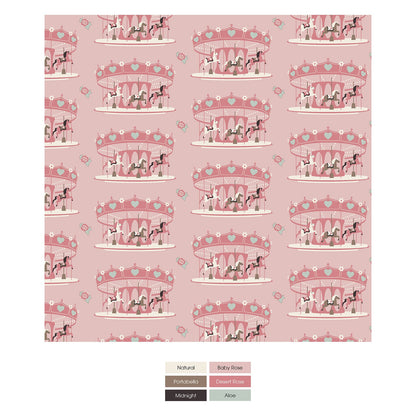 Print Coverall with 2 Way Zipper in Baby Rose Fair Carousel