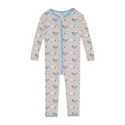 Print Convertible Sleeper with Zipper in Latte Chickens