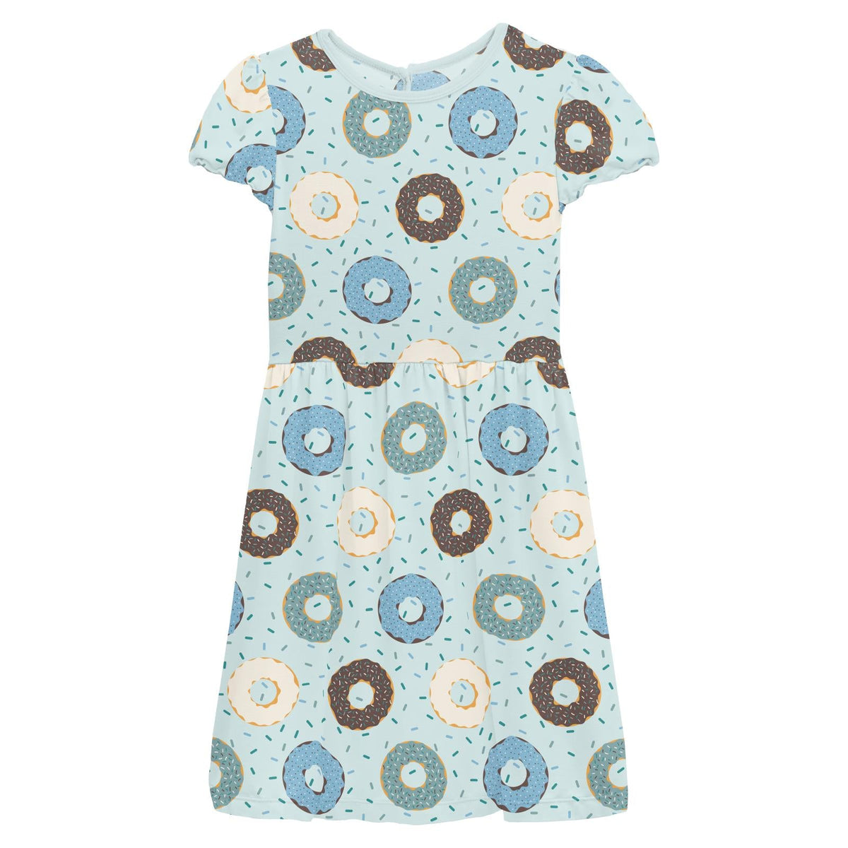 Print Flutter Sleeve Twirl Dress with Pockets in Fresh Air Donuts and Sprinkles