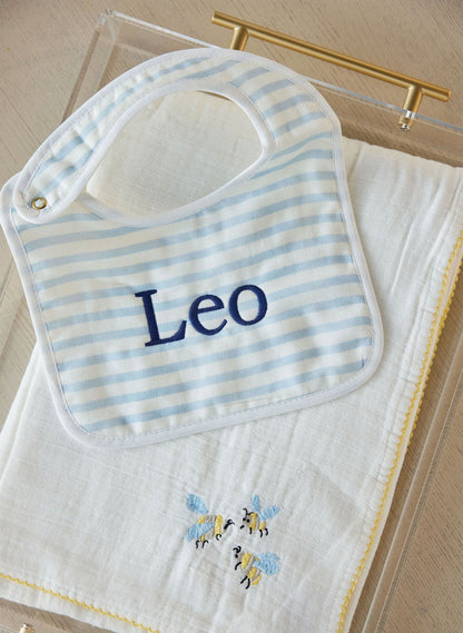 Baby Classic Bib - Blue & White Stripe