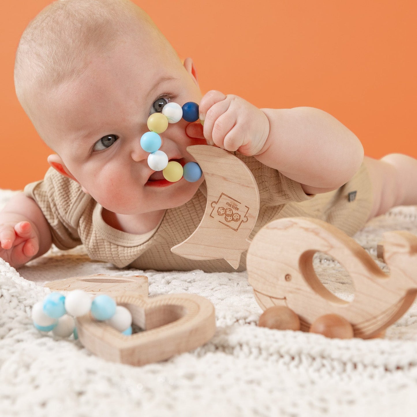 Silicone Bead Teether with Organic Cotton Bag - Calming Moon | Made in the USA 🇺🇸