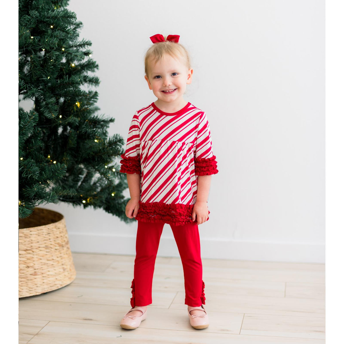 Print 3/4 Sleeve Babydoll Outfit Set in Peppermint Stripe