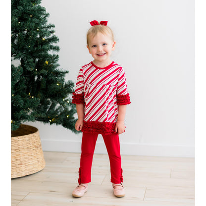 Print 3/4 Sleeve Babydoll Outfit Set in Peppermint Stripe