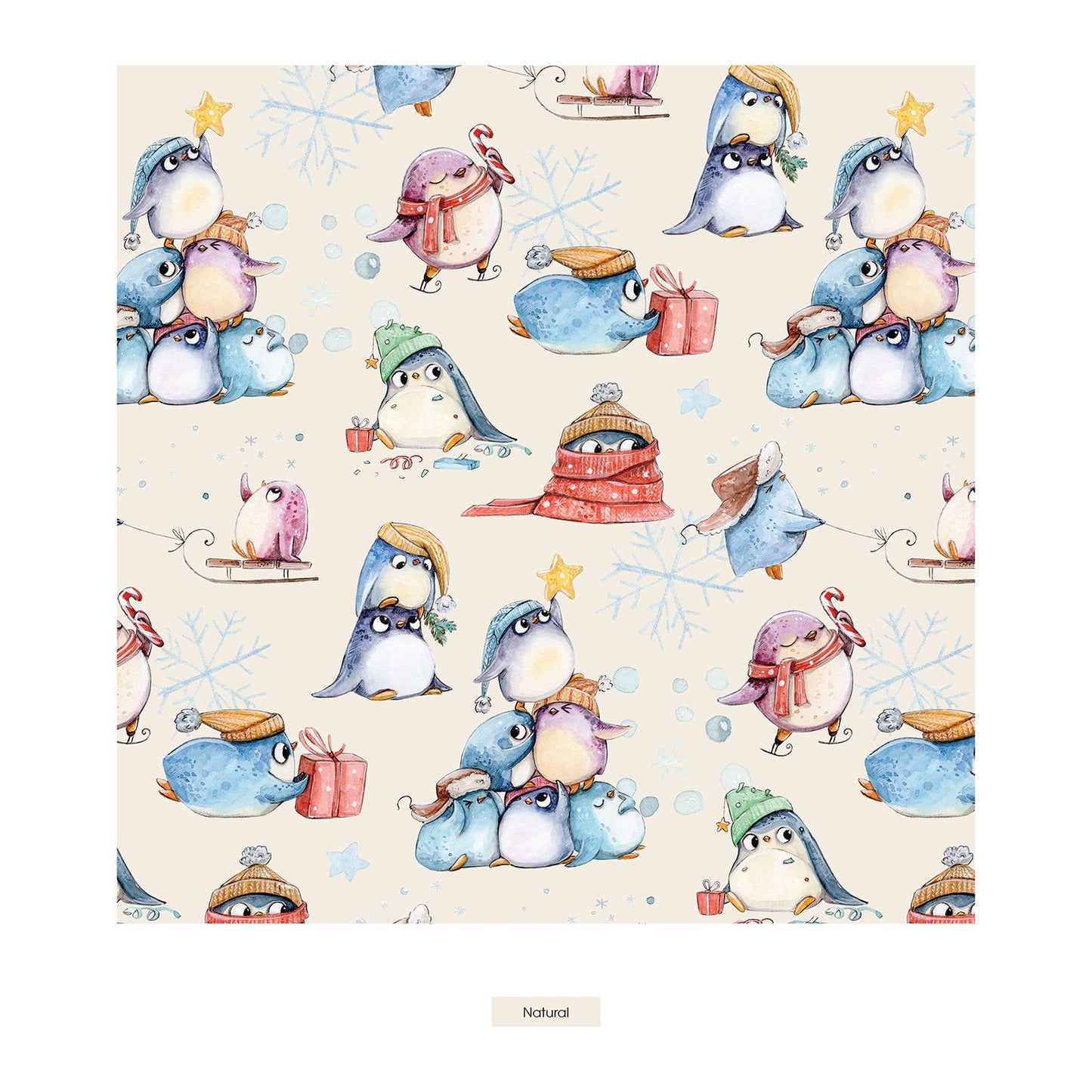 Print 3/4 Sleeve Babydoll Outfit Set in Natural Silly Penguins
