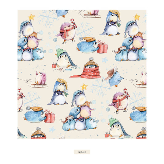 Print 3/4 Sleeve Babydoll Outfit Set in Natural Silly Penguins