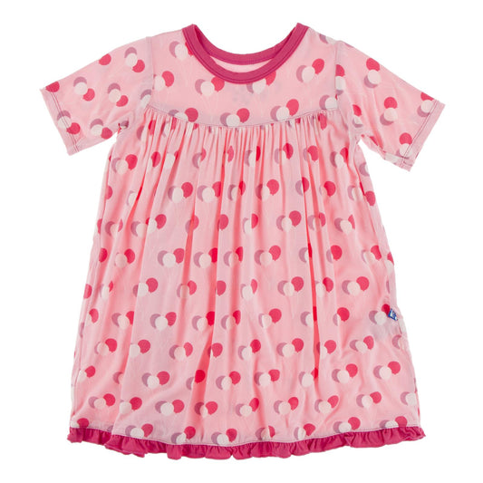 Print Short Sleeve Swing Dress in Lotus Birthday