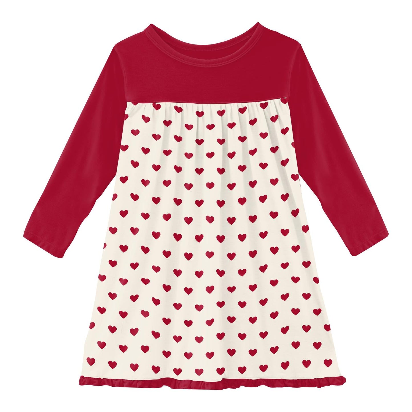 Print Long Sleeve Swing Dress in Natural Hearts