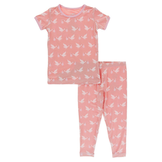 Print Short Sleeve Pajama Set in Blush Stork