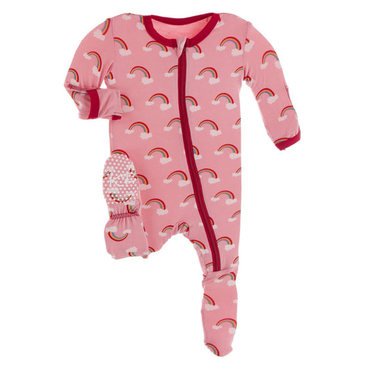Print Footie with Zipper in Strawberry Rainbows
