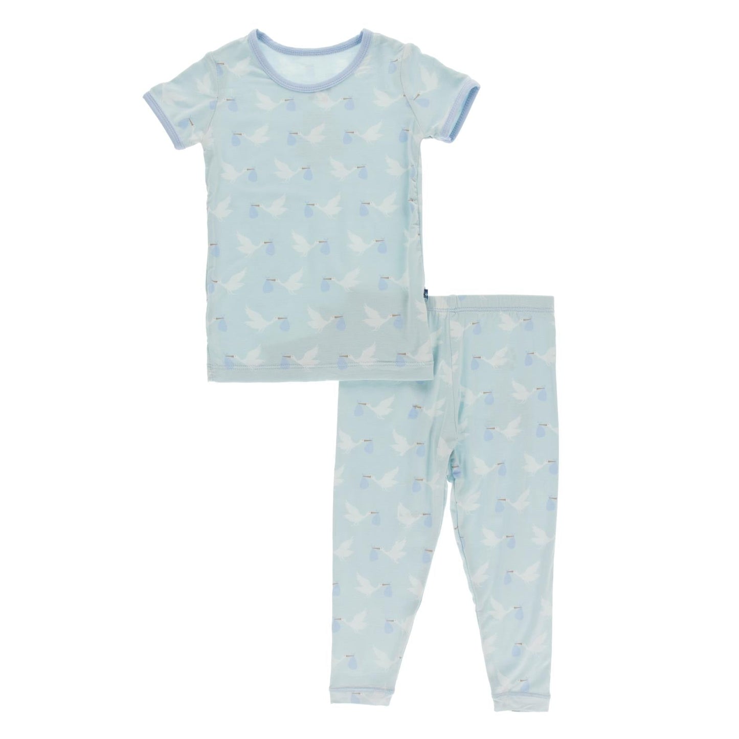 Print Short Sleeve Pajama Set in Spring Sky Stork