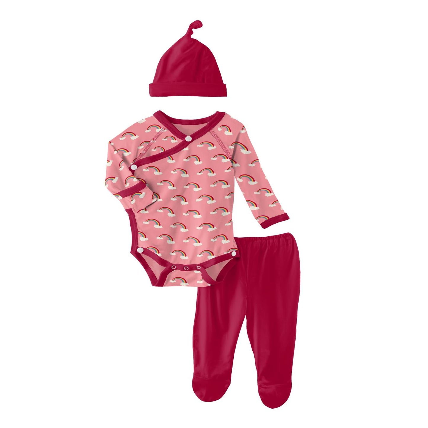 Kimono Newborn Gift Set with Elephant Box in Strawberry Rainbows