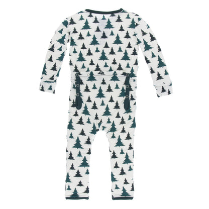 Print Coverall with Zipper in Natural Christmas Trees