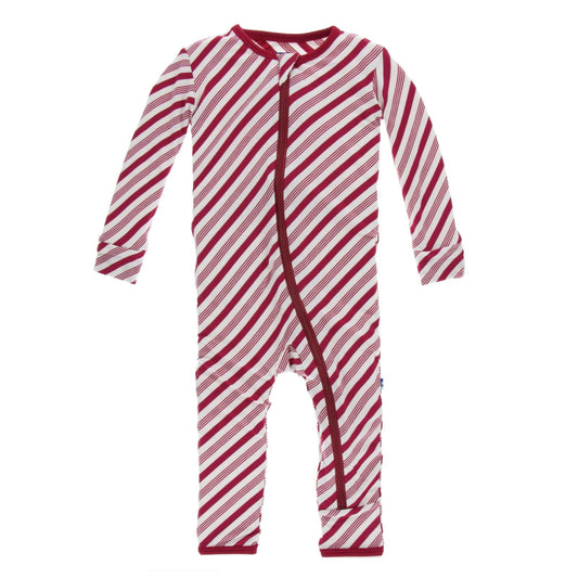 Print Coverall with Zipper in Crimson Candy Cane Stripe