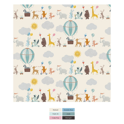 Print Coverall with 2 Way Zipper in Natural Animal Parade