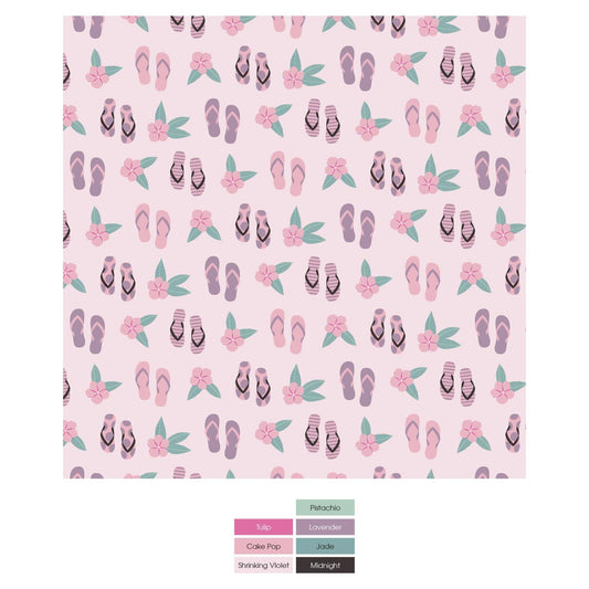 Print Bib Set of 3 in Fresh Air Beach Day, Latte Starfish & Shrinking Violet Flip Flops and Flowers