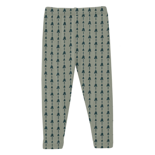 Print Leggings in Silver Sage Trees & Hearts