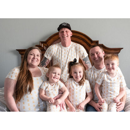 Print Short Sleeve Pajama Set in Gold Ribbon