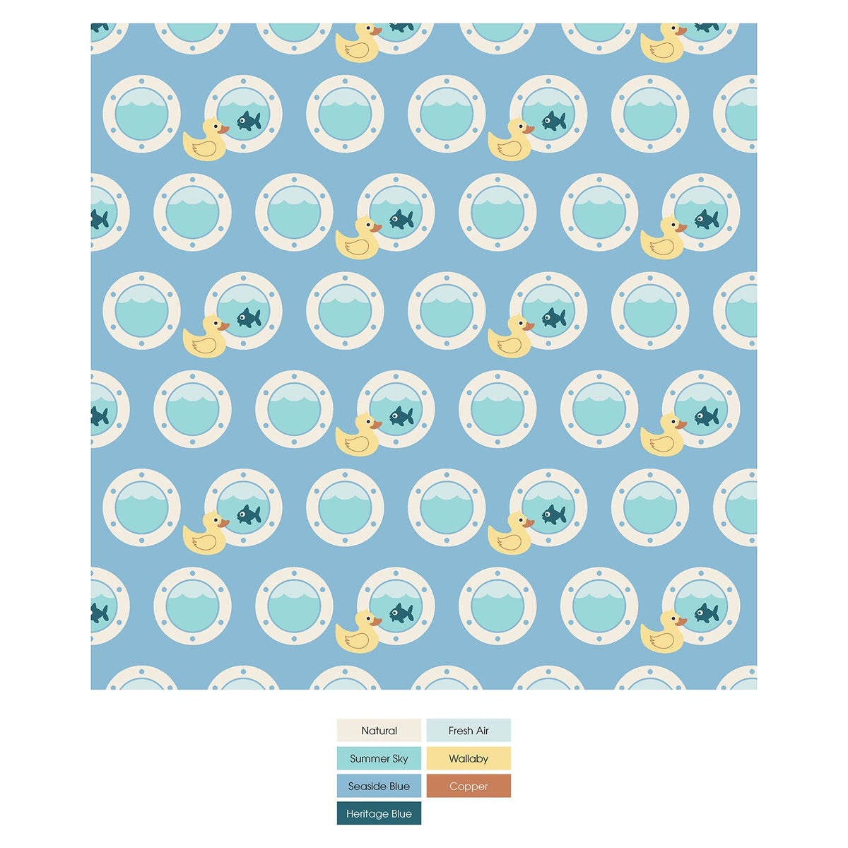 Print Finn Zip Tank Romper in Seaside Blue Porthole Rubber Ducky