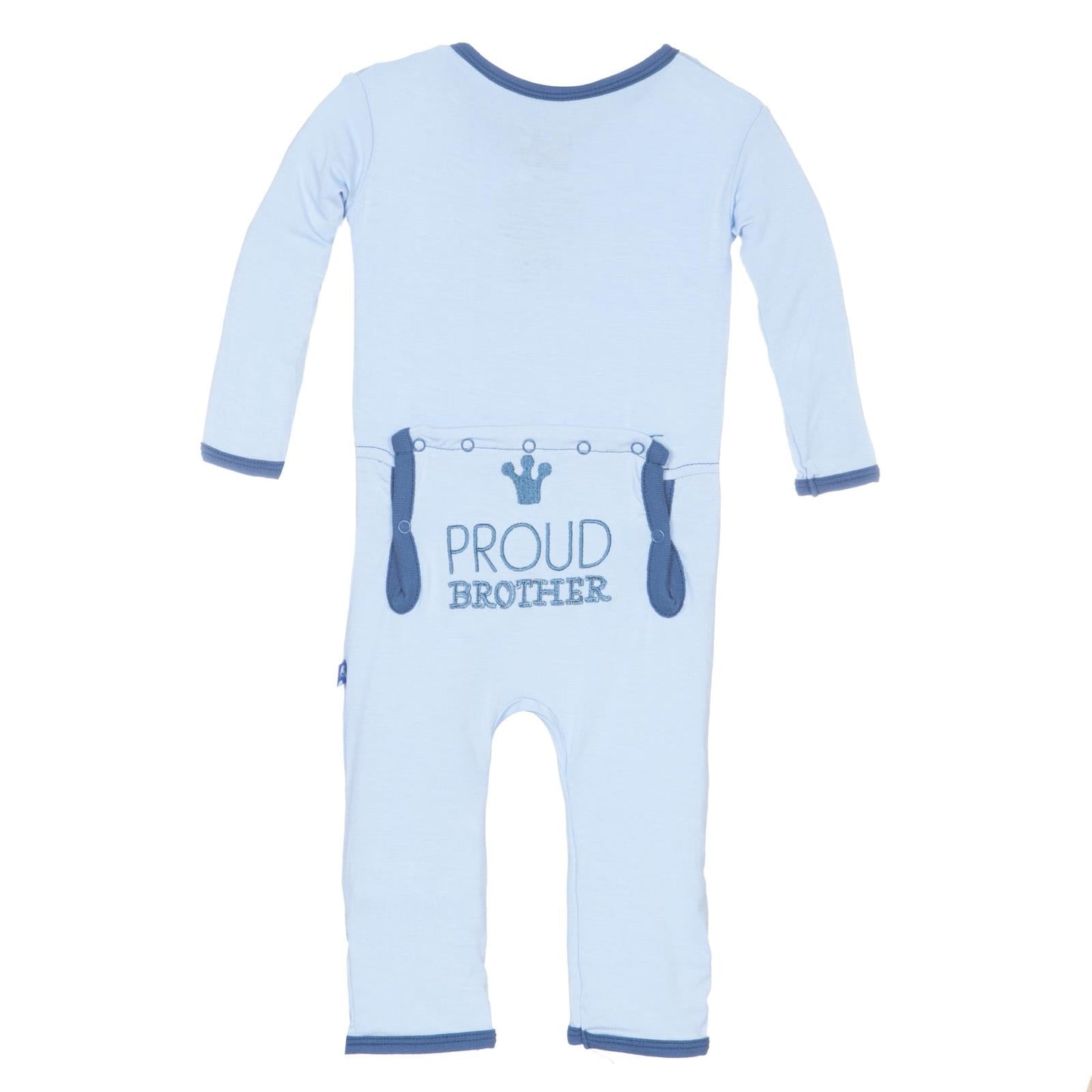 Holiday Fitted Applique Coverall in Pond Proud Brother