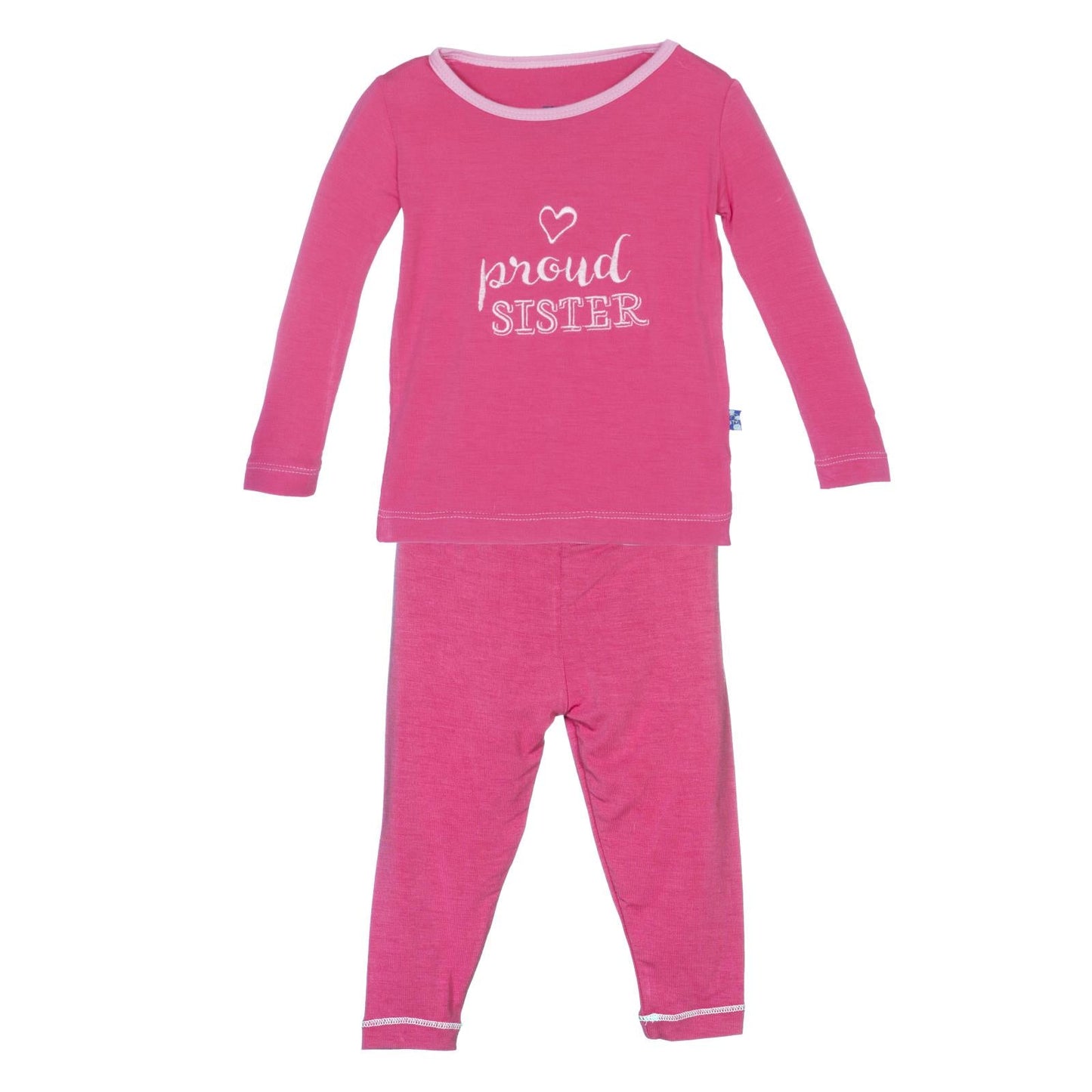 Holiday Long Sleeve Applique Pajama Set in Winter Rose Proud Sister