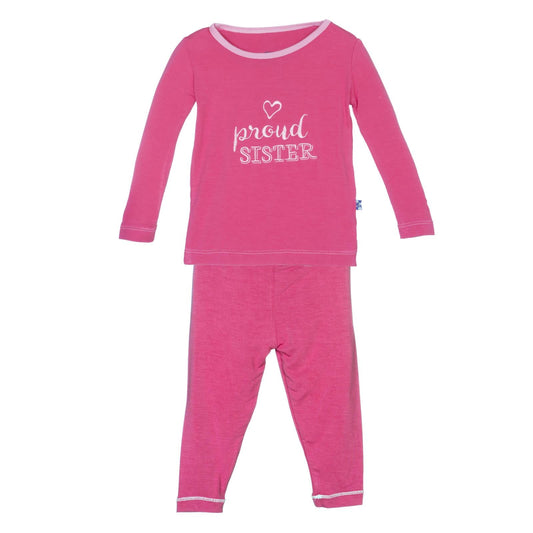 Holiday Long Sleeve Applique Pajama Set in Winter Rose Proud Sister