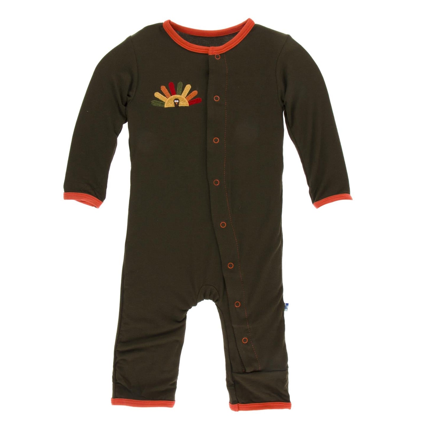 Holiday Applique Coverall in Bark Turkey with Frisbee Trim