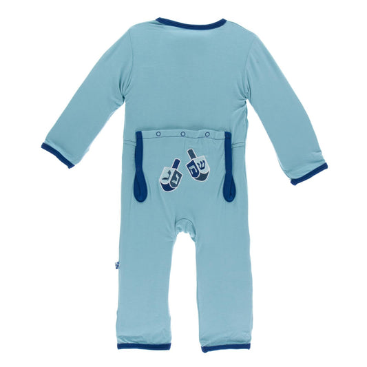 Holiday Applique Coverall in Glacier Dreidel