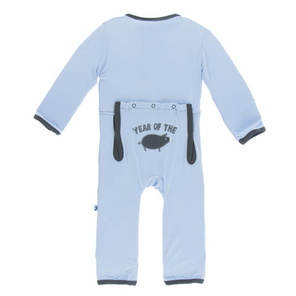 Holiday Applique Coverall in Pond Year of the Pig