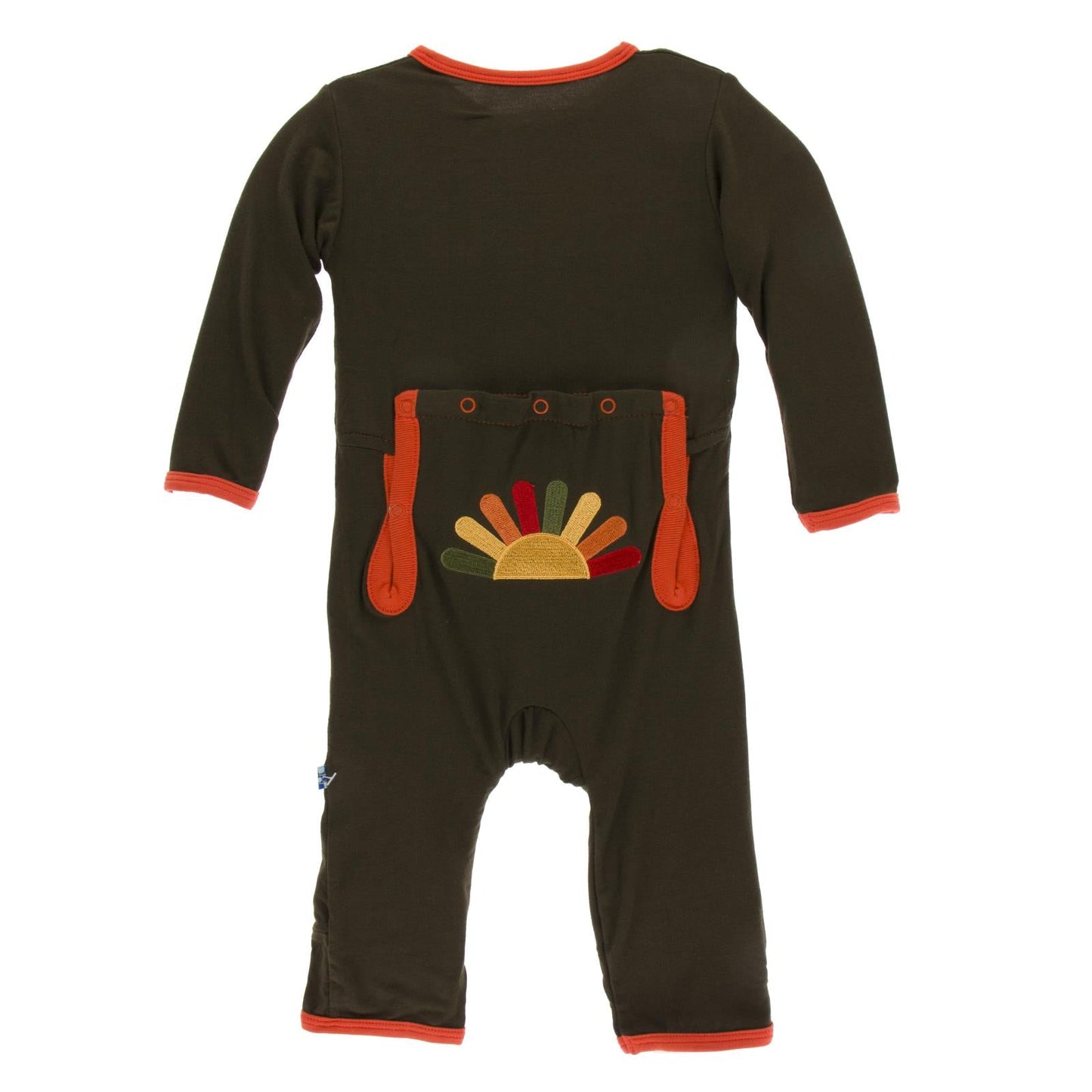Holiday Applique Coverall in Bark Turkey with Frisbee Trim