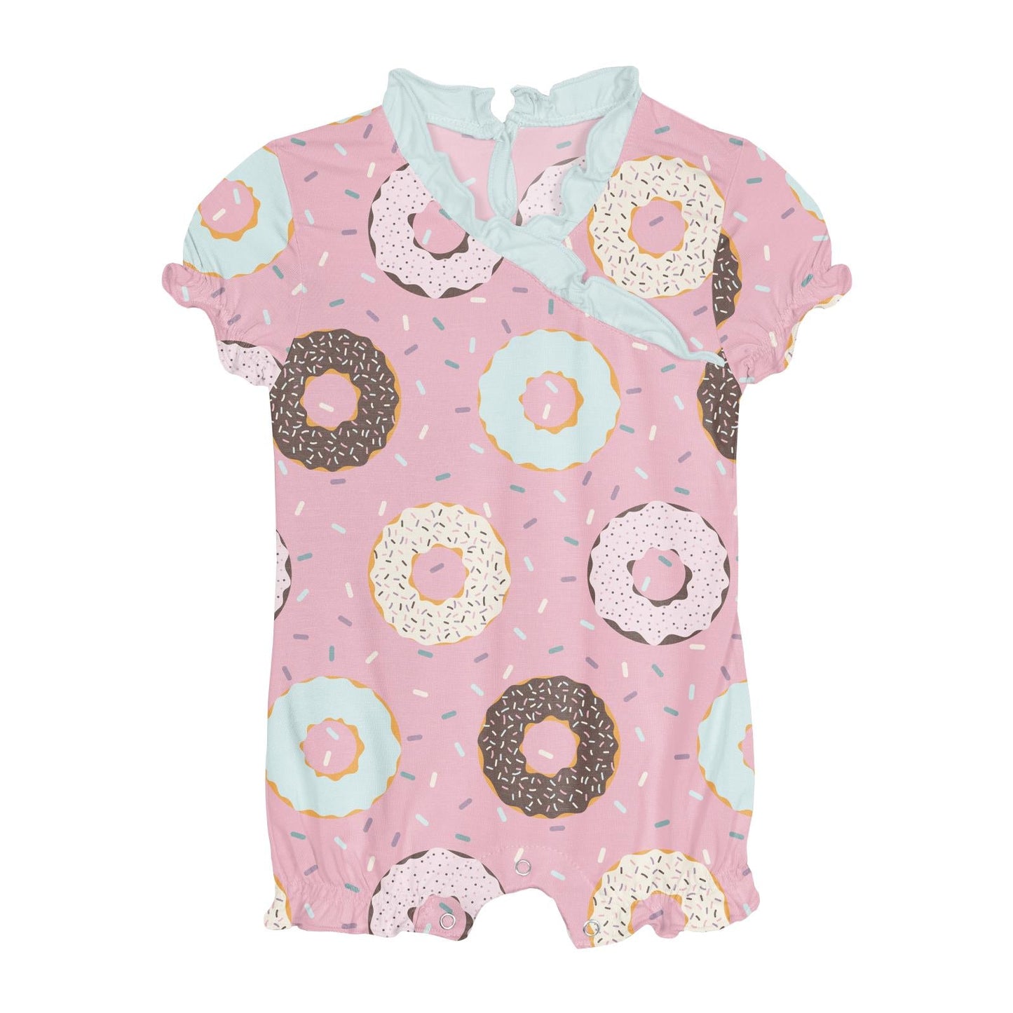 Print Ruffle Romper in Cake Pop Donuts and Sprinkles