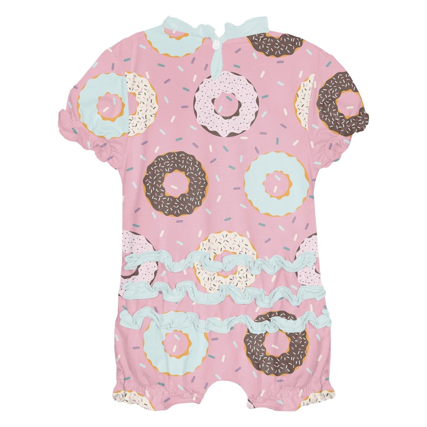 Print Ruffle Romper in Cake Pop Donuts and Sprinkles