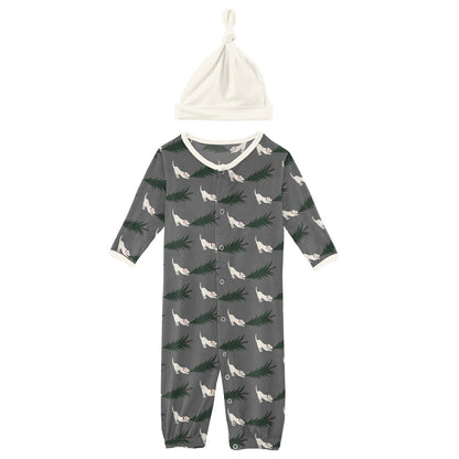 Print Layette Gown Converter & Single Knot Hat Set in Pewter Christmas Tree Drag