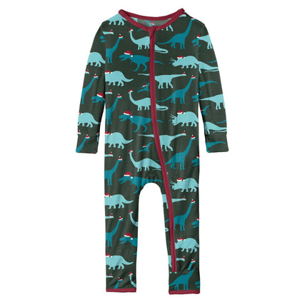 Print Coverall with Zipper in Santa Dinos