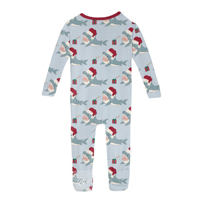 Print Convertible Sleeper with Zipper in Illusion Blue Holiday Sharks