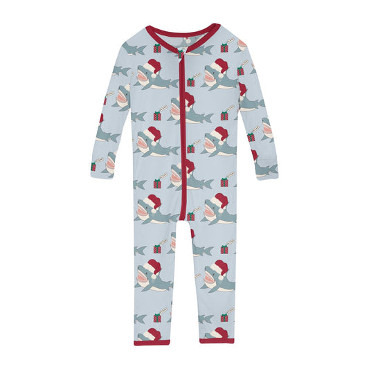 Print Convertible Sleeper with Zipper in Illusion Blue Holiday Sharks